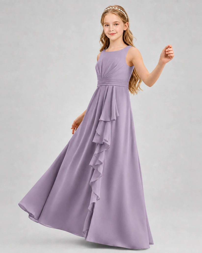 Wisteria Chiffon A-line Junior Bridesmaid Dress Front View