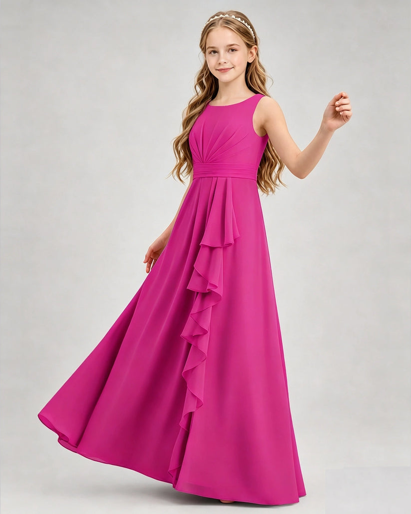 Hot Pink Chiffon A-line Junior Bridesmaid Dress Front View