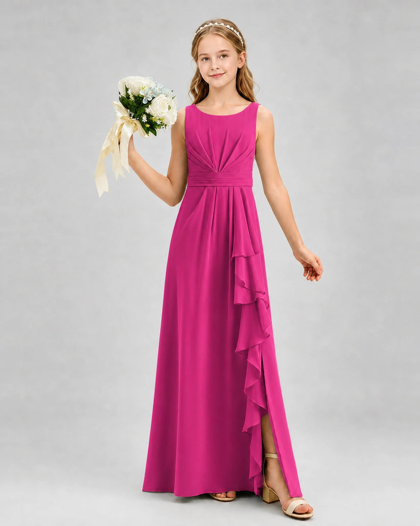Hot Pink Chiffon A-line Junior Bridesmaid Dress Front View