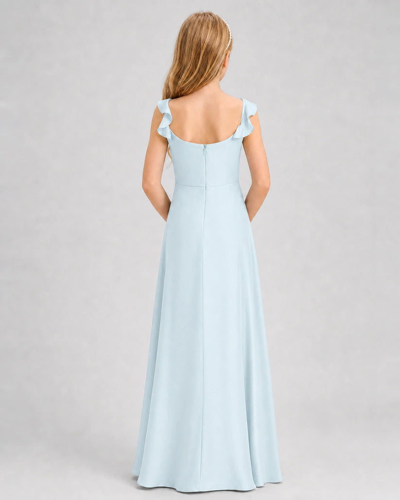Baby Blue Chiffon A-line Junior Bridesmaid Dress Back View