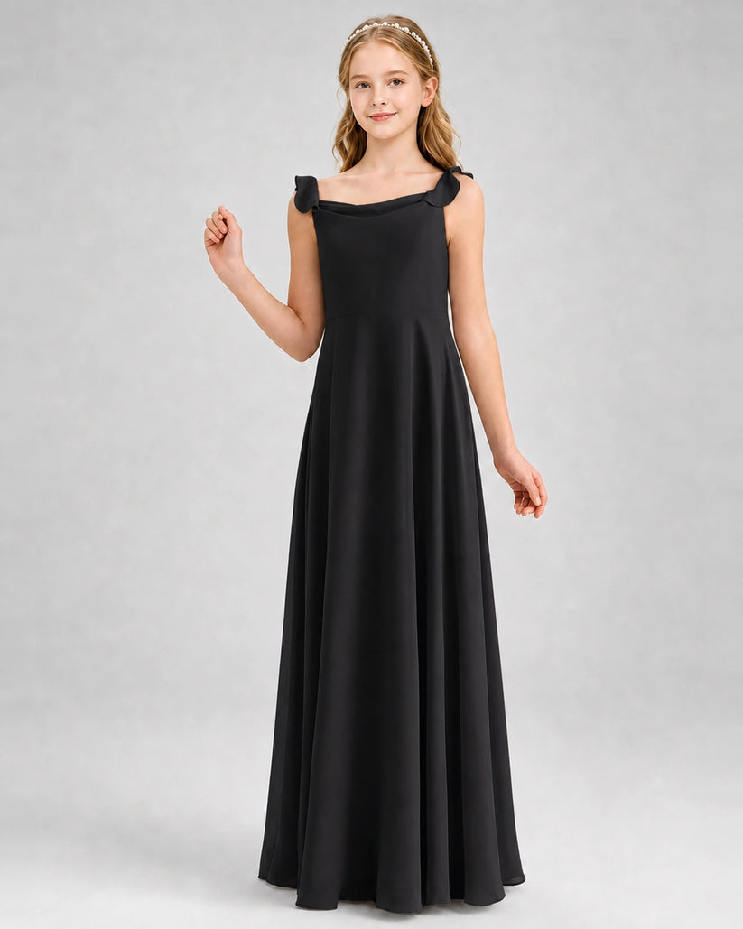 Black Chiffon A-line Junior Bridesmaid Dress Front View