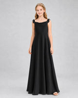Black Chiffon A-line Junior Bridesmaid Dress Front View