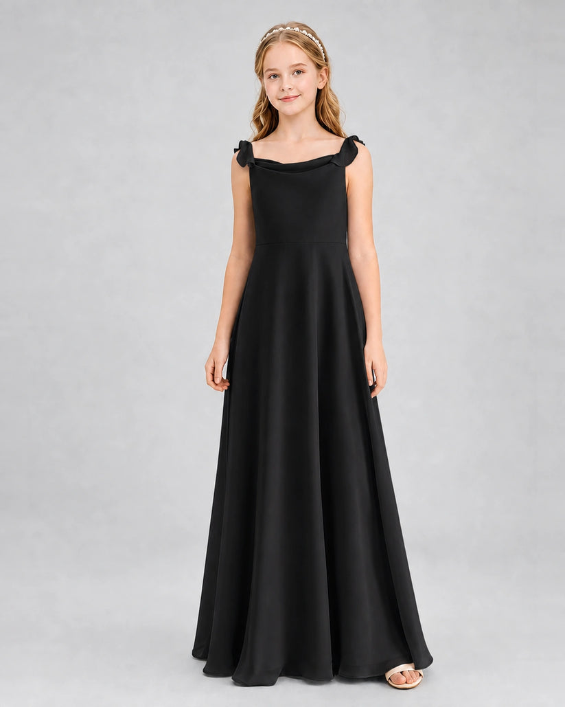 Black Chiffon A-line Junior Bridesmaid Dress Front View