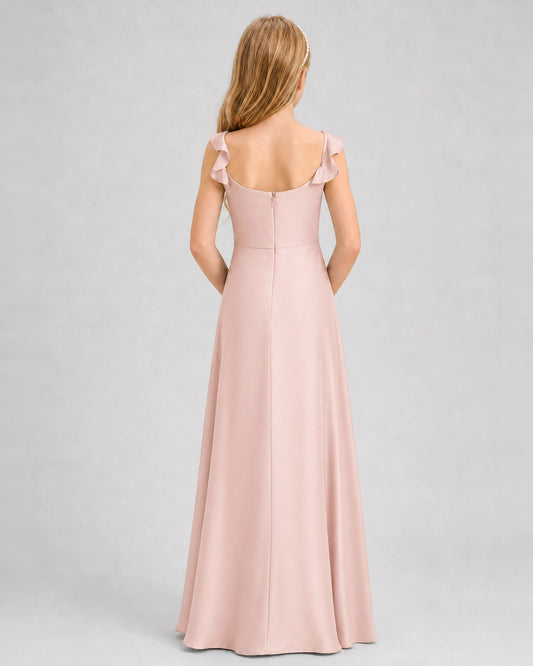 Blush Pink Chiffon A-line Junior Bridesmaid Dress Back View