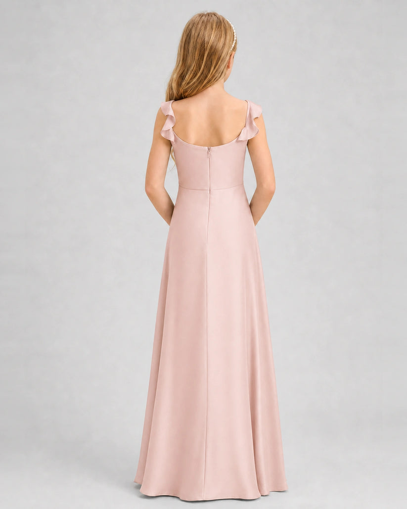 Blush Pink Chiffon A-line Junior Bridesmaid Dress Back View