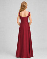 Burgundy Satin A-line Junior Bridesmaid Dress Back View