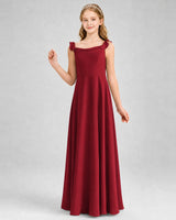 Burgundy Chiffon A-line Junior Bridesmaid Dress Front View