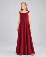 Burgundy Chiffon A-line Junior Bridesmaid Dress Front View