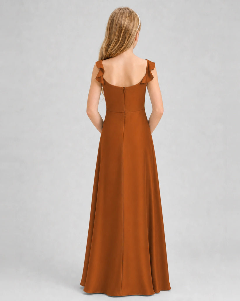 Burnt Orange Chiffon A-line Junior Bridesmaid Dress Back View