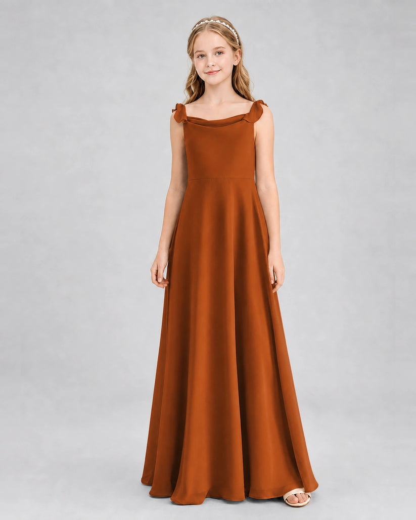 Burnt Orange Chiffon A-line Junior Bridesmaid Dress Front View