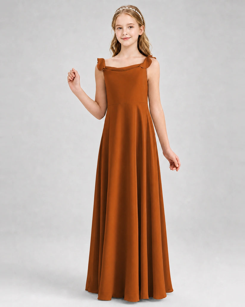 Burnt Orange Chiffon A-line Junior Bridesmaid Dress Front View