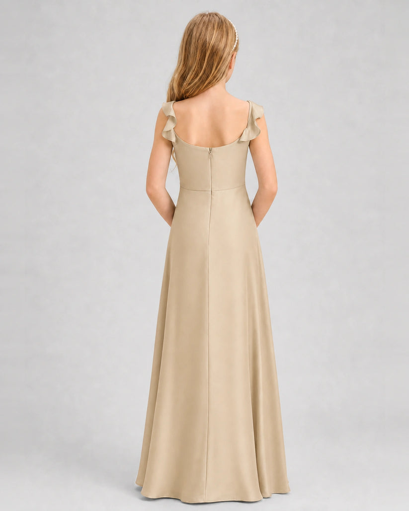 Champagne Satin A-line Junior Bridesmaid Dress Back View