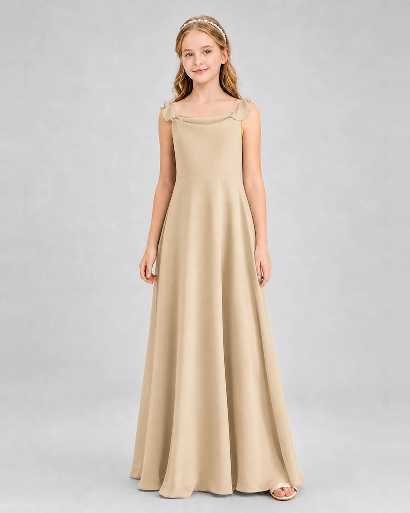 Champagne Chiffon A-line Junior Bridesmaid Dress Front View