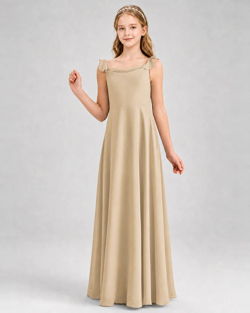 Champagne Chiffon A-line Junior Bridesmaid Dress Front View