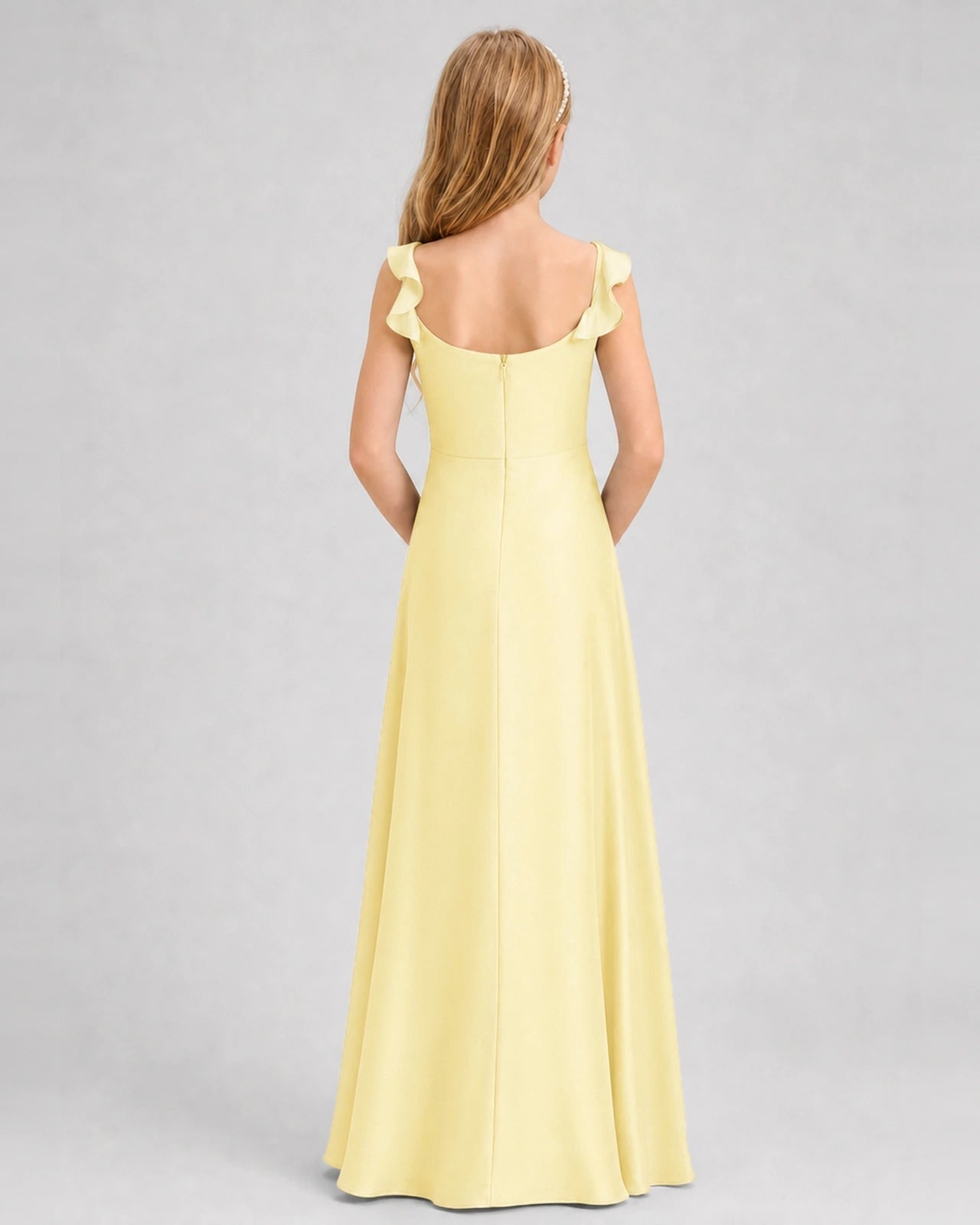 Daffodil Junior Bridesmaid Dress Tie-Shoulder Flowy Chiffon Floor-Length Gown Back View
