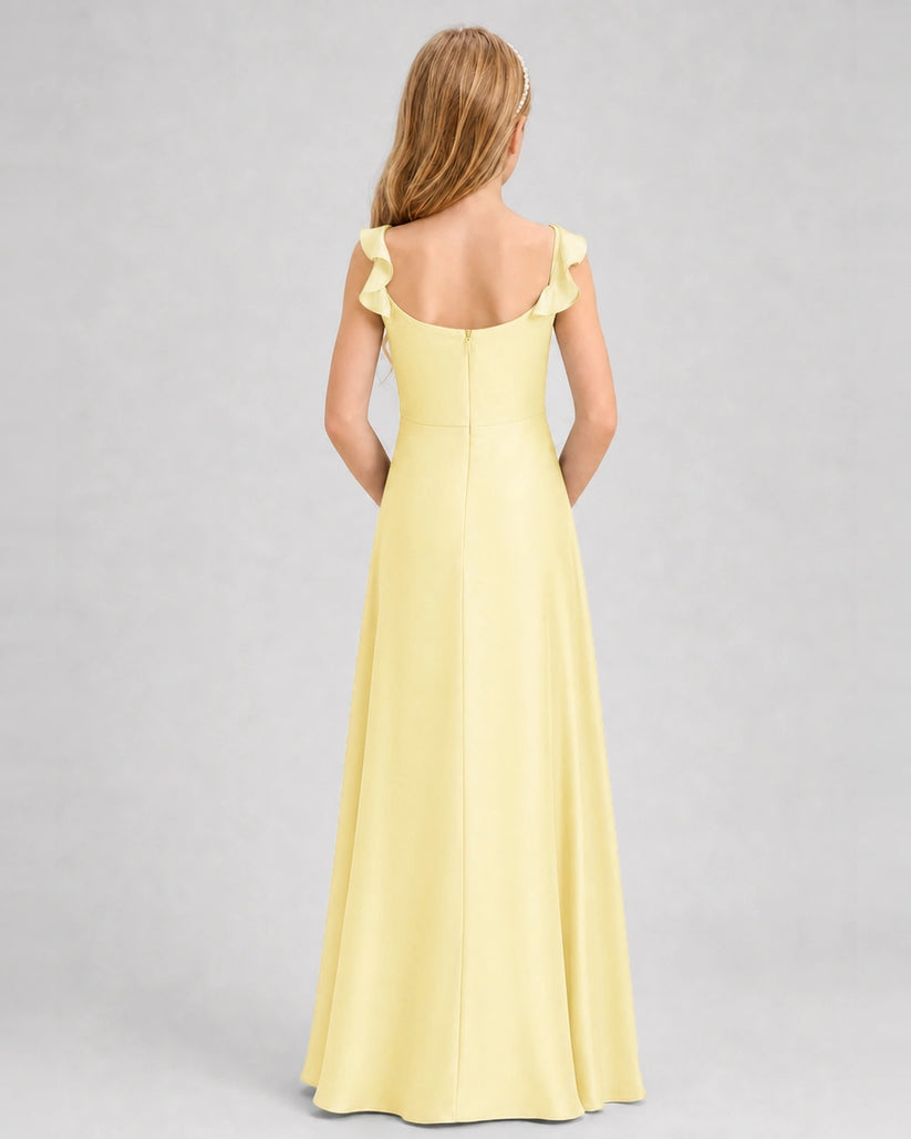 Daffodil Chiffon A-line Junior Bridesmaid Dress Back View