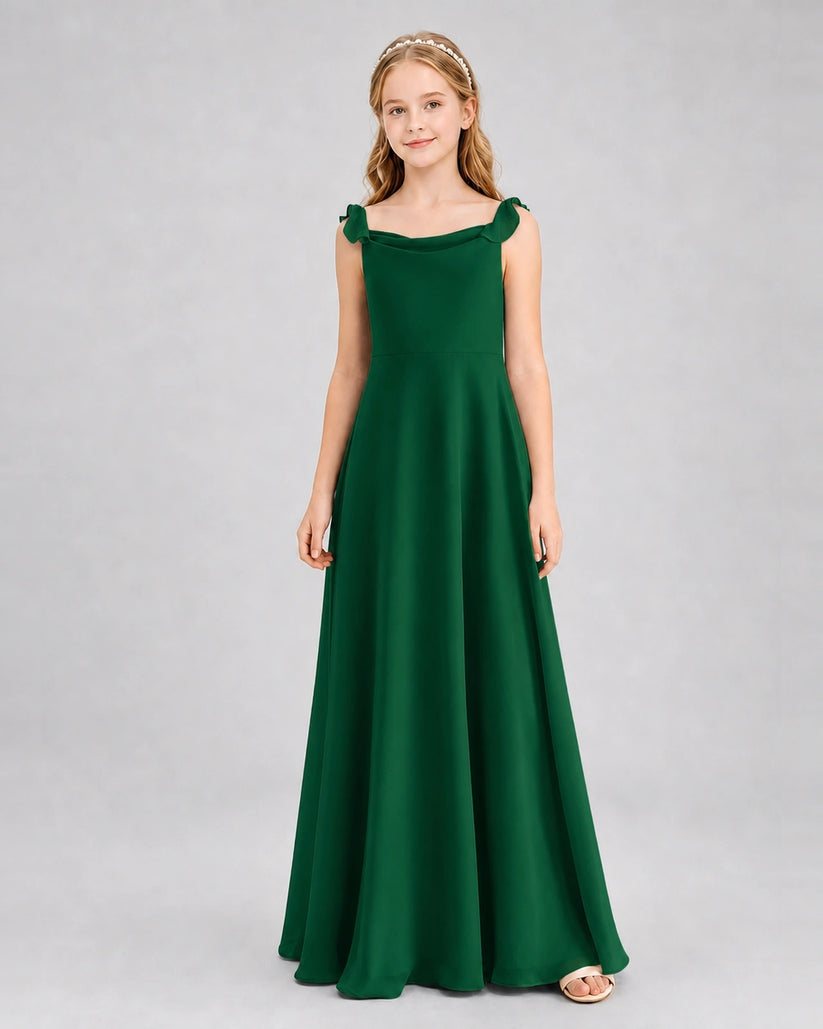 Dark Green Chiffon A-line Junior Bridesmaid Dress Front View