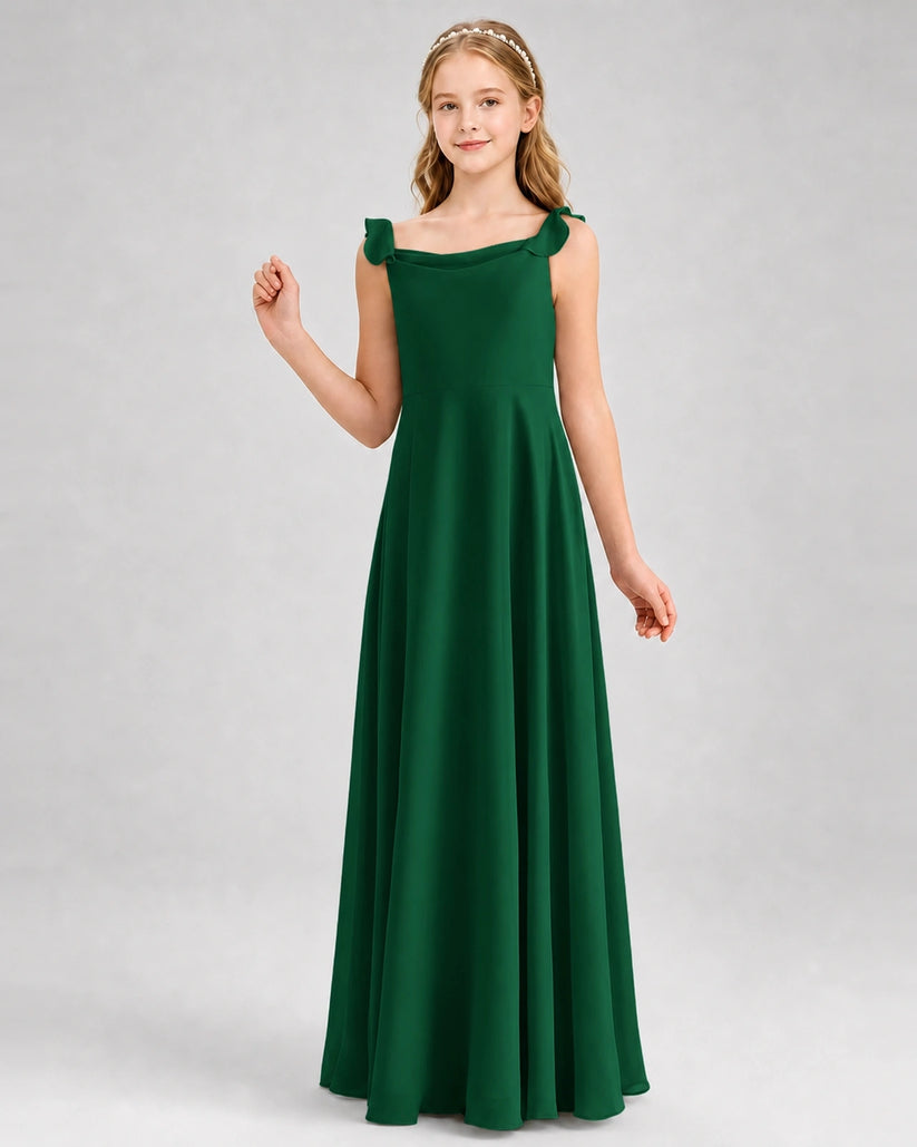 Dark Green Chiffon A-line Junior Bridesmaid Dress Front View
