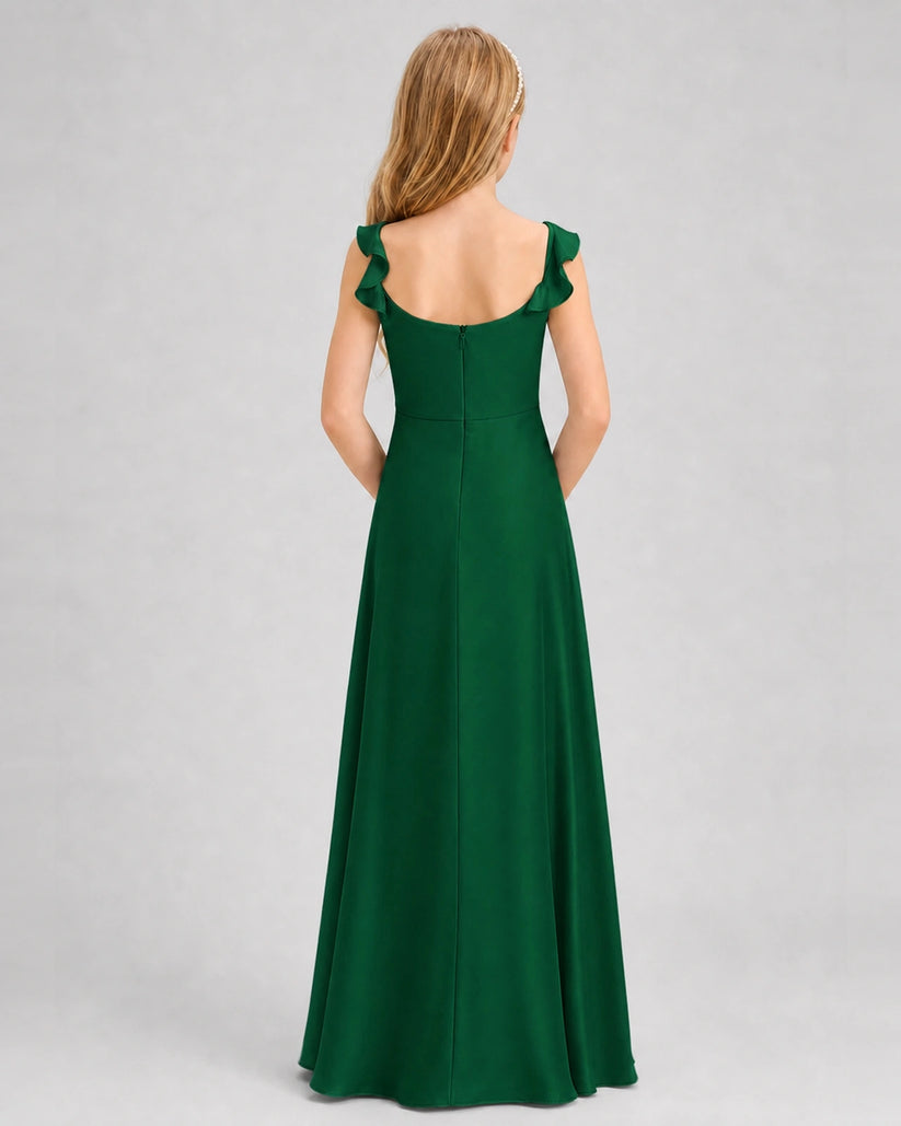 Dark Green Chiffon A-line Junior Bridesmaid Dress Back View