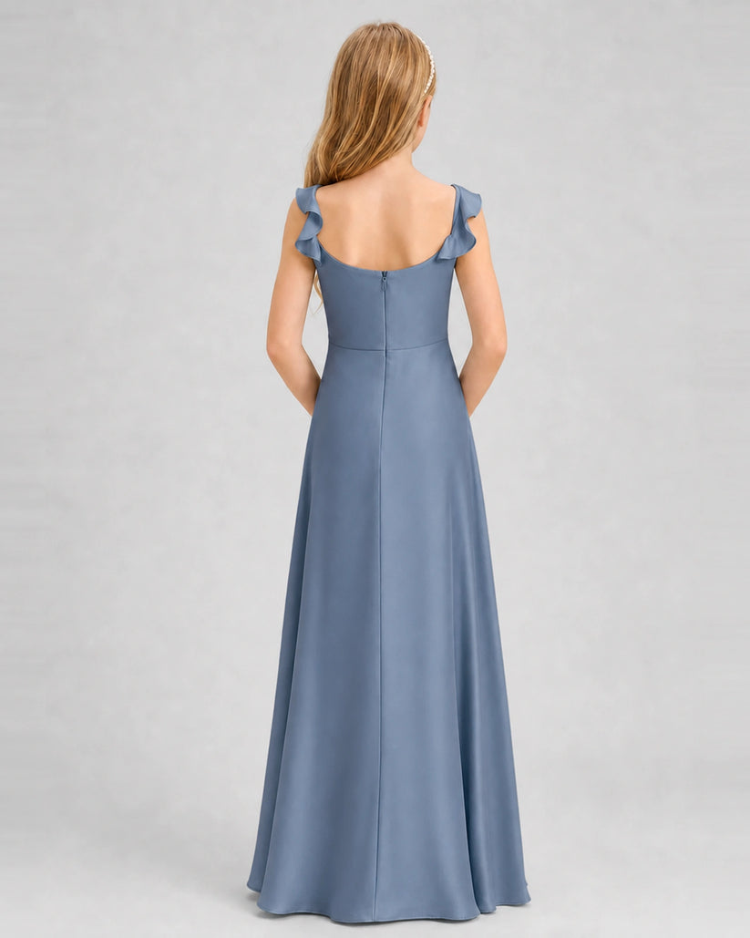Dusty Blue Chiffon A-line Junior Bridesmaid Dress Back View