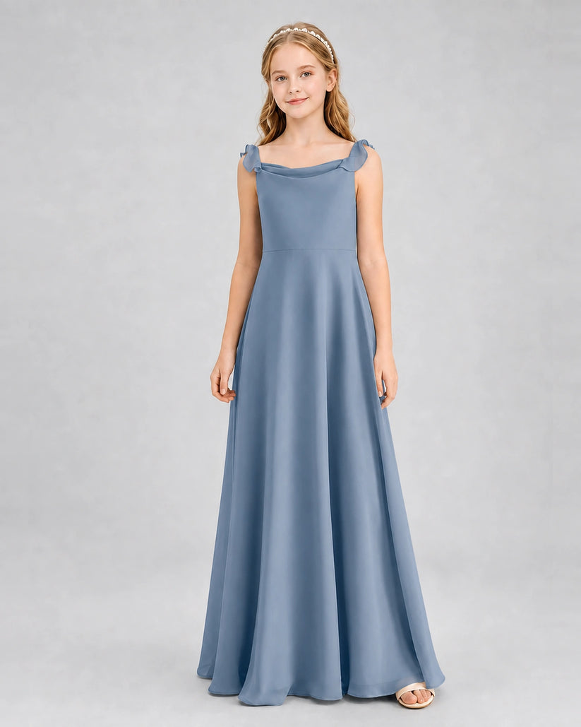 Dusty Blue Chiffon A-line Junior Bridesmaid Dress Front View