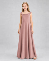 Dusty Rose Chiffon A-line Junior Bridesmaid Dress Front View