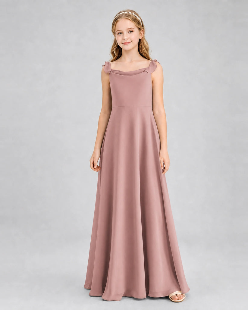 Dusty Rose Chiffon A-line Junior Bridesmaid Dress Front View