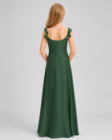 Emerald Green Satin A-line Junior Bridesmaid Dress Back View