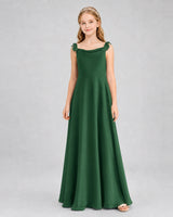 Emerald Green Chiffon A-line Junior Bridesmaid Dress Front View