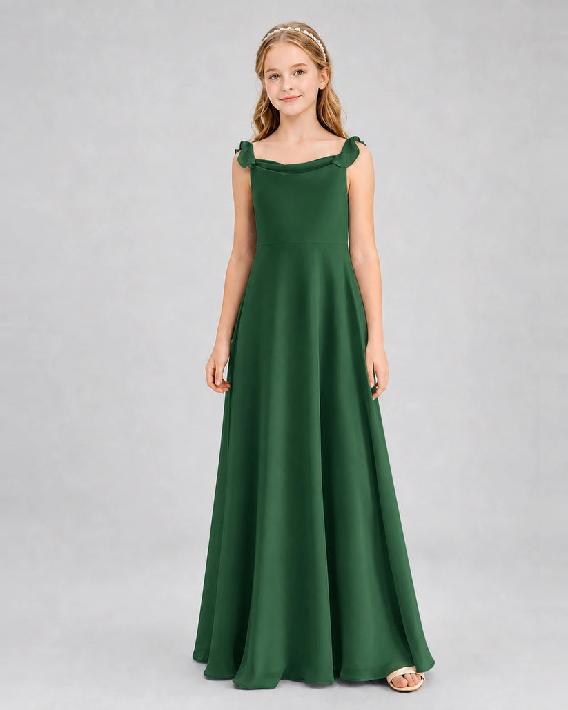 Emerald Green Chiffon A-line Junior Bridesmaid Dress Front View