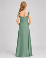 Eucalyptus Chiffon A-line Junior Bridesmaid Dress Back View