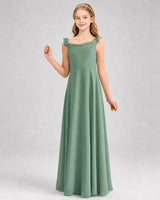 Eucalyptus Chiffon A-line Junior Bridesmaid Dress Front View