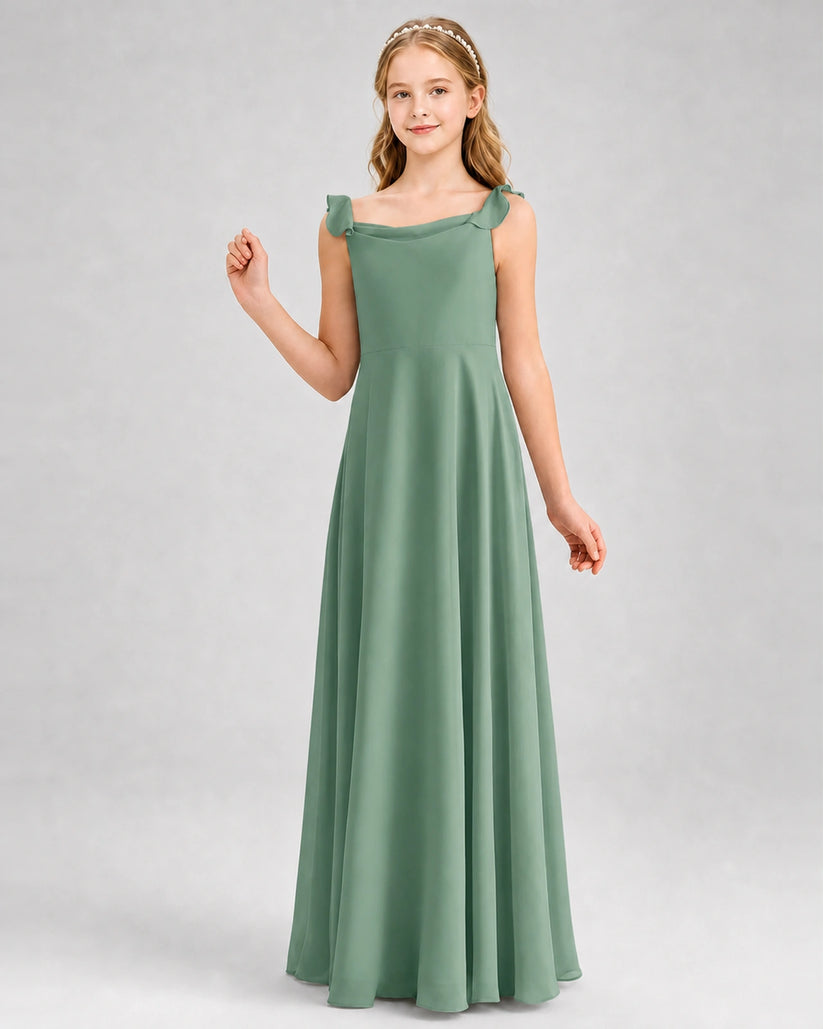 Eucalyptus Chiffon A-line Junior Bridesmaid Dress Front View