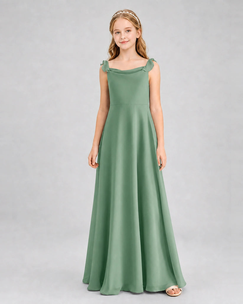 Eucalyptus Chiffon A-line Junior Bridesmaid Dress Front View