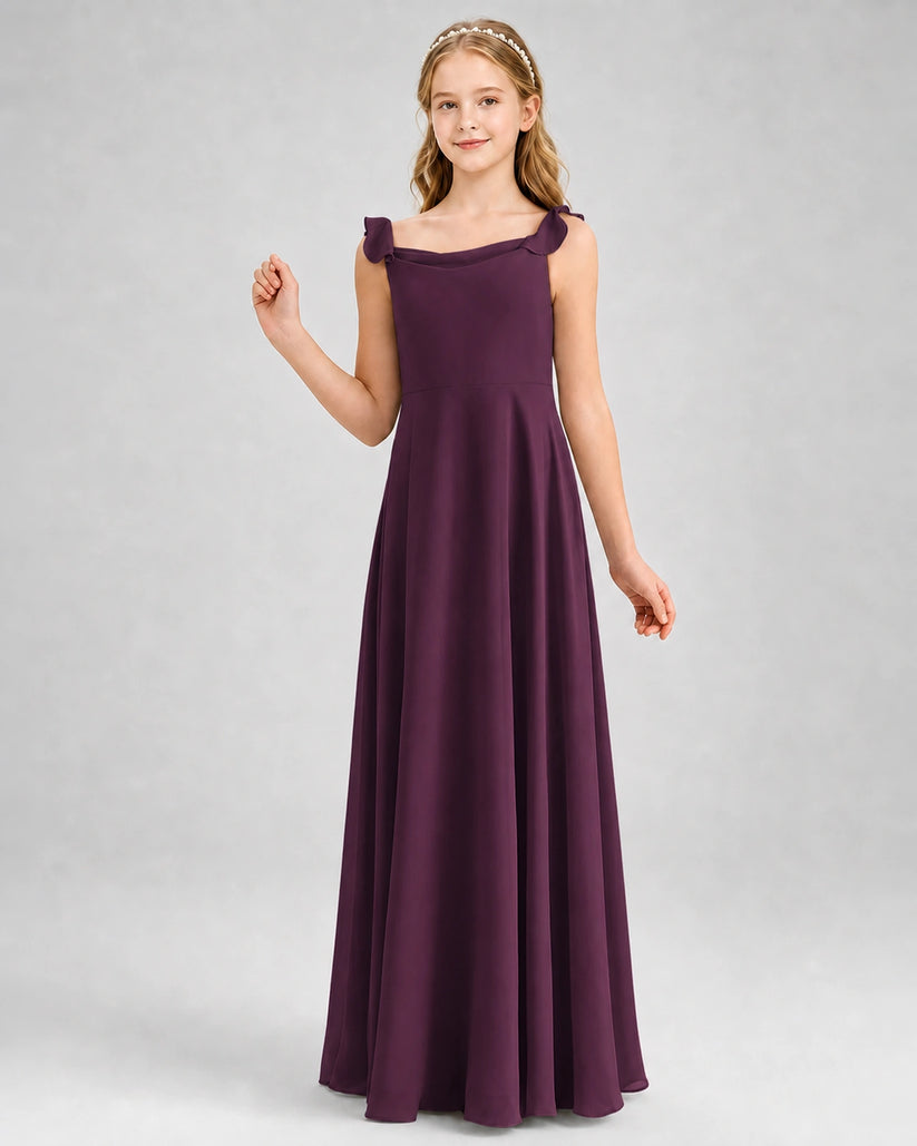 Grape Chiffon A-line Junior Bridesmaid Dress Front View