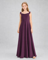 Grape Chiffon A-line Junior Bridesmaid Dress Front View