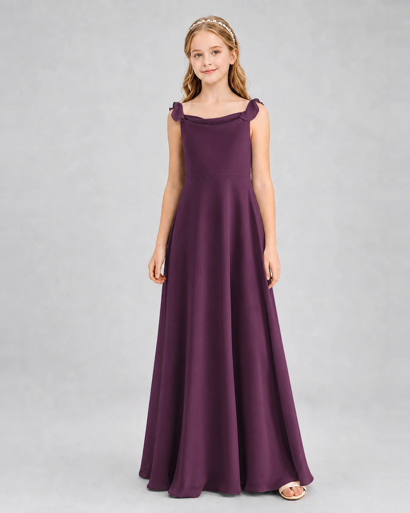 Grape Chiffon A-line Junior Bridesmaid Dress Front View