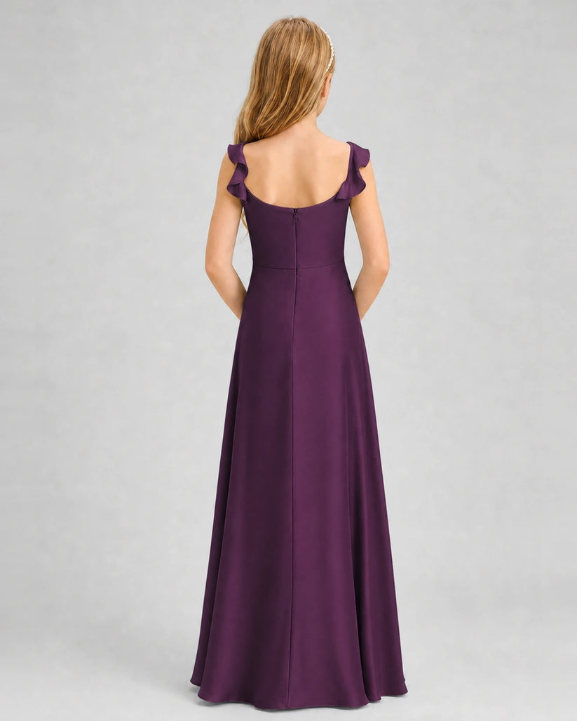 Grape Chiffon A-line Junior Bridesmaid Dress Back View