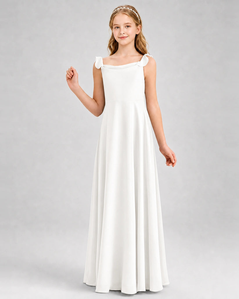 Ivory Chiffon A-line Junior Bridesmaid Dress Front View