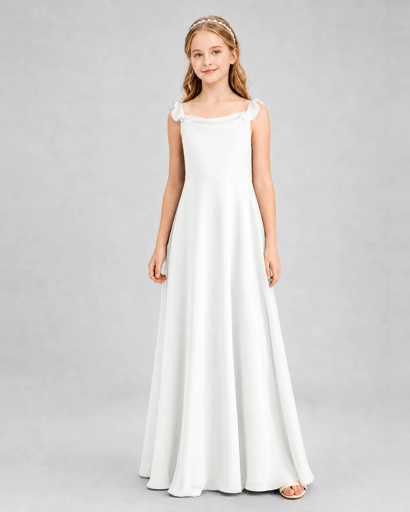 Ivory Chiffon A-line Junior Bridesmaid Dress Front View