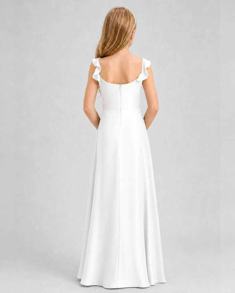 Ivory Chiffon A-line Junior Bridesmaid Dress Back View