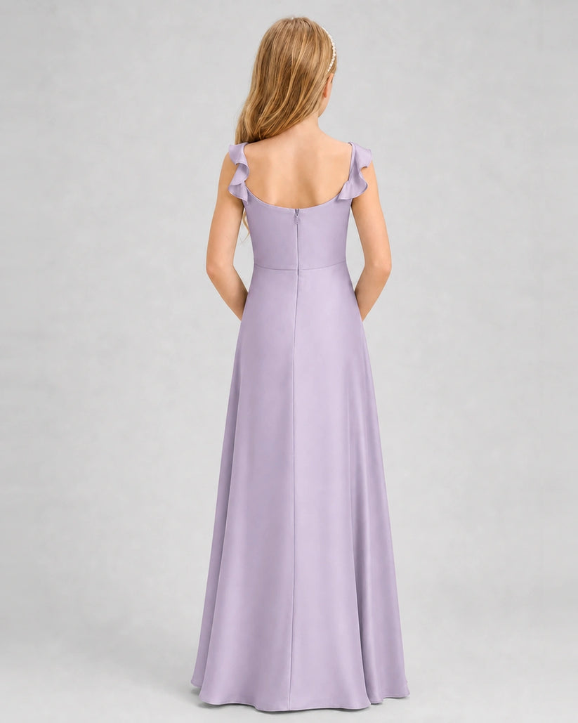 Lavender Chiffon A-line Junior Bridesmaid Dress Back View