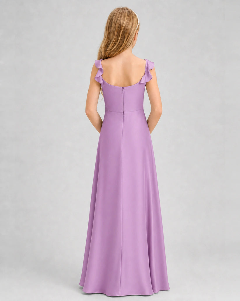 Lilac Chiffon A-line Junior Bridesmaid Dress Back View