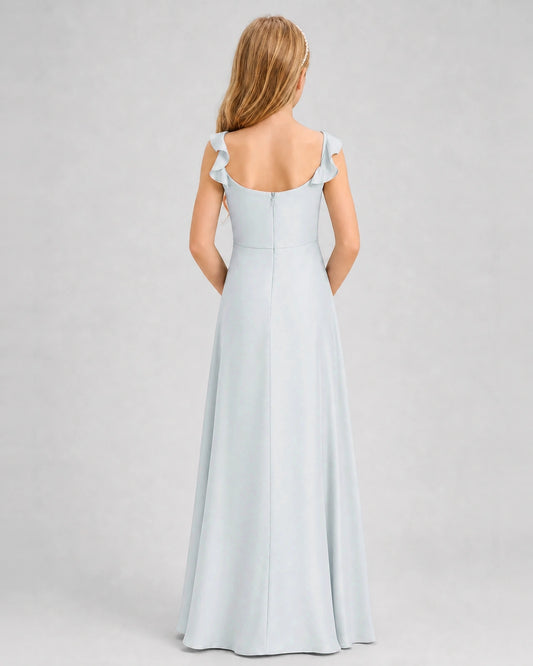 Mist Chiffon A-line Junior Bridesmaid Dress Back View