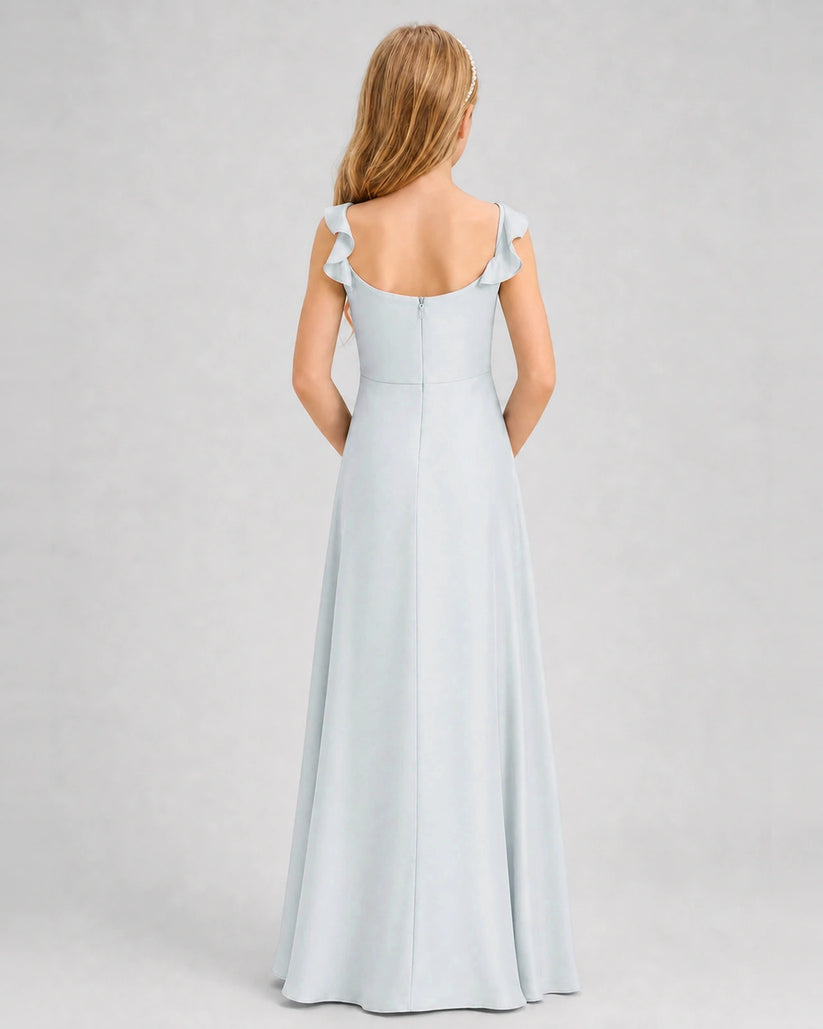 Mist Chiffon A-line Junior Bridesmaid Dress Back View