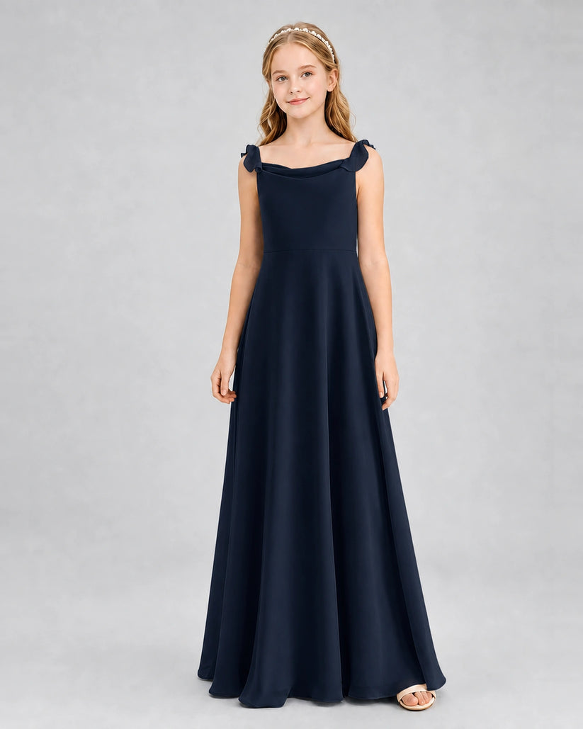 Navy Blue Chiffon A-line Junior Bridesmaid Dress Front View