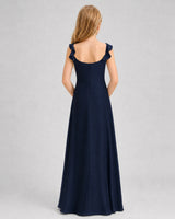 Navy Blue Chiffon A-line Junior Bridesmaid Dress Back View