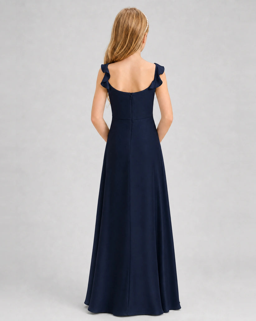 Navy Blue Chiffon A-line Junior Bridesmaid Dress Back View