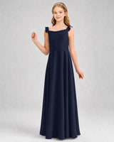 Navy Blue Chiffon A-line Junior Bridesmaid Dress Front View