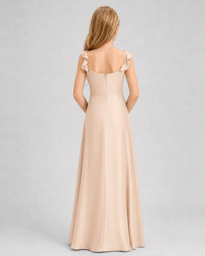 Peach Satin A-line Junior Bridesmaid Dress Back View